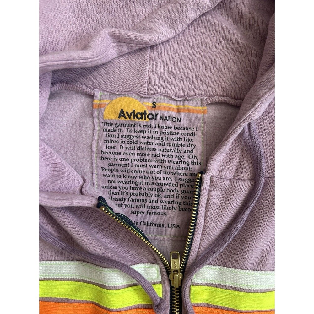 Aviator Nation Mauve Purple White Neon 5 Stripe Zip Up Hoodie Size Small - Picture 7 of 11